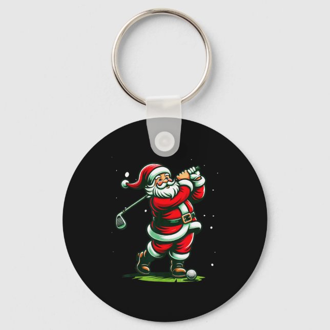 Christmas Srts, Santa Plays Golf Xmas Women Men &a Key Ring (Front)