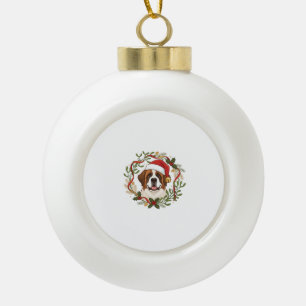 Christmas St Bernard Dog Santa Hat Wreath Ceramic Ball Christmas Ornament