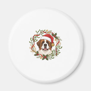 Christmas St Bernard Dog Santa Hat Wreath Magnet