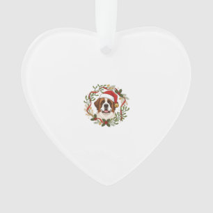 Christmas St Bernard Dog Santa Hat Wreath Ornament
