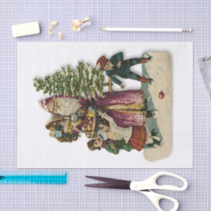 Christmas St Nicholas & Children Victorian Antique Tissue Paper