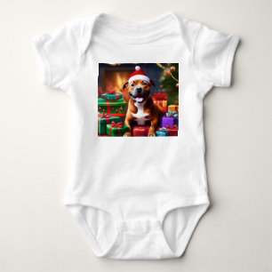 Christmas Staffordshire Bull Terrier,   Baby Bodysuit