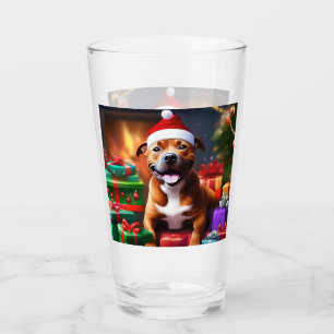 Christmas Staffordshire Bull Terrier,   Glass