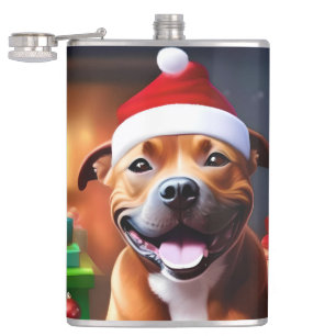 Christmas Staffordshire Bull Terrier,   Hip Flask