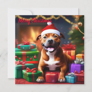 Christmas Staffordshire Bull Terrier,   Holiday Card