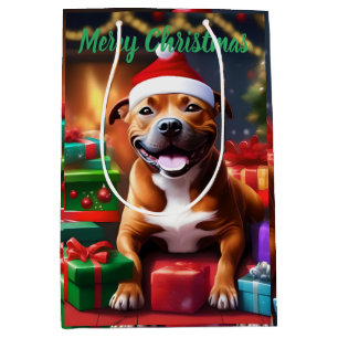 Christmas Staffordshire Bull Terrier, Medium Gift Bag