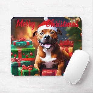 Christmas Staffordshire Bull Terrier, Mouse Pad