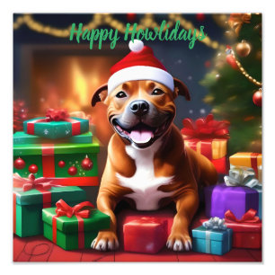 Christmas Staffordshire Bull Terrier,   Photo Print