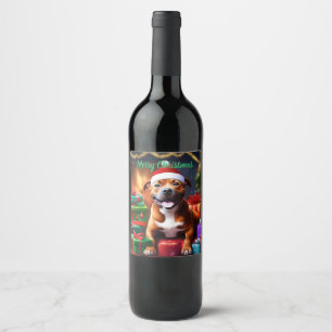 Christmas Staffordshire Bull Terrier, Wine Label