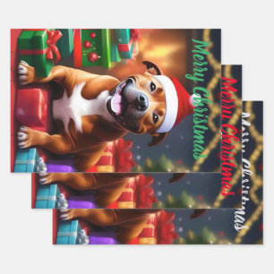 Christmas Staffordshire Bull Terrier,   Wrapping Paper Sheet