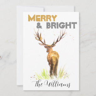 Christmas Stag Deer rustic chic watercolor Merry Invitation