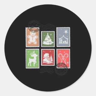 Christmas Stage Stamps Santa Mail Premium  Classic Round Sticker