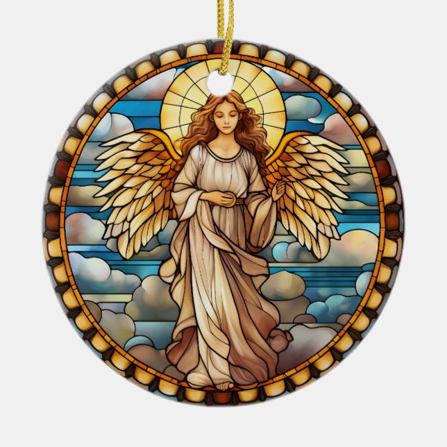Christmas Stained Glass Angel Ceramic Tree Decoration (Front)