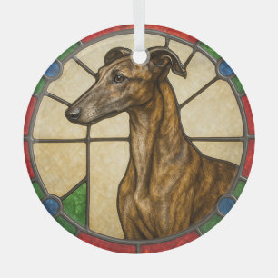 CHRISTMAS STAINED GLASS LOOK GREYHOUND DOG TREE DECORATION