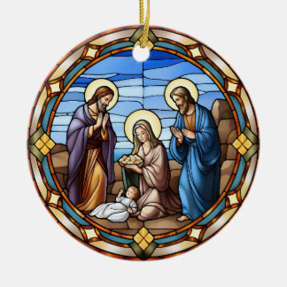 Christmas Stained Glass Nativity Scene Ceramic Tree Decoration