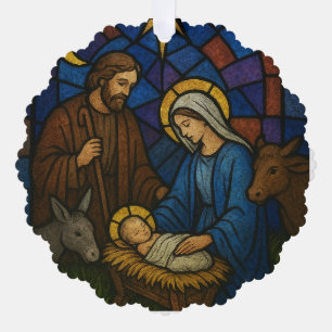 Christmas  Stained Glass Nativity Scene  Tree Decoration Card