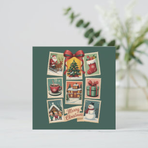 Christmas Stamp Holiday Postage Stamps Retro Santa Card