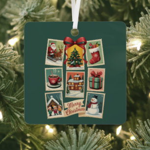 Christmas Stamp Holiday Postage Stamps Retro Santa Metal Tree Decoration