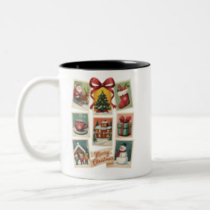 Christmas Stamp Holiday Postage Stamps Retro Santa Two-Tone Coffee Mug