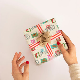 Christmas Stamps Gift Wrap whimsical paper