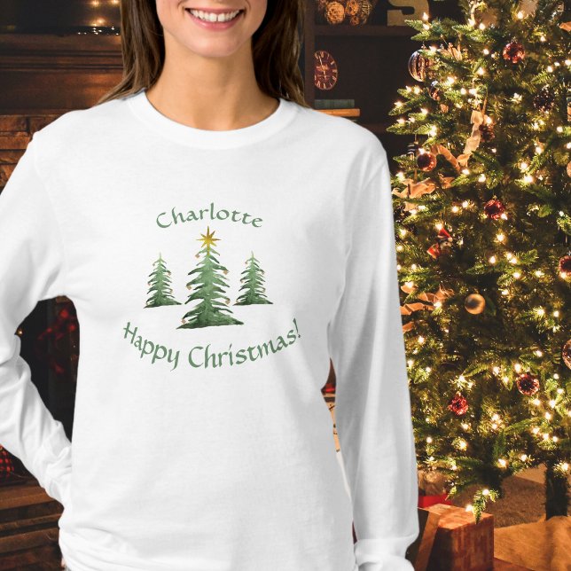 Christmas Star, Add Name, Festive, Ladies T-Shirt (Christmas Fun Ladies Add A Name T-Shirt)