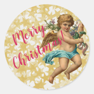 Christmas Star and Angel Merry Christmas Classic R Round Sticker