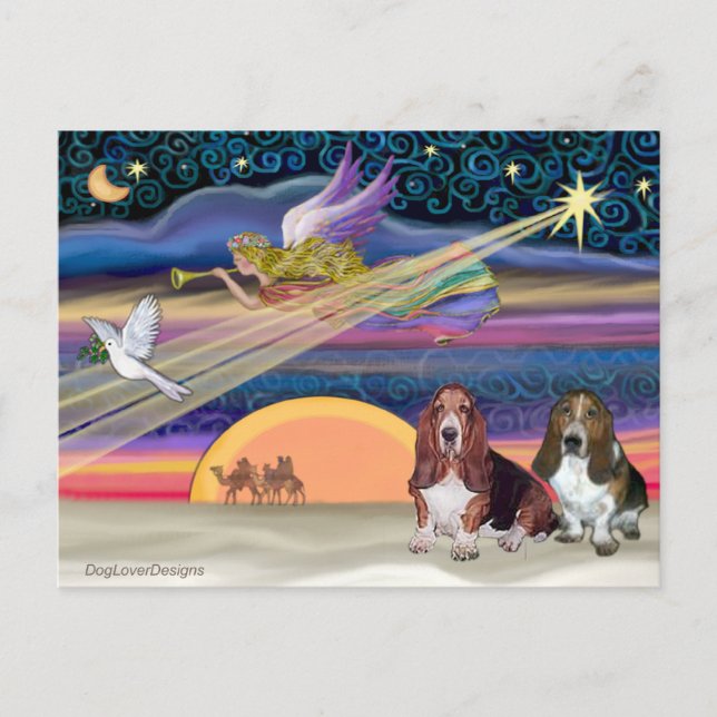 Christmas Star - Basset Hounds (two) Holiday Postcard (Front)