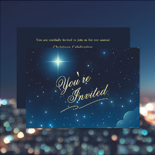 Christmas Star Blue Gold Foil Invitation