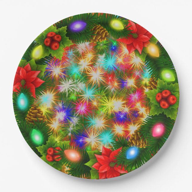 Christmas & Star Colourful Paper Party Plates 9" (Front)