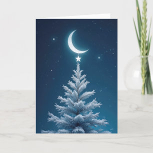 Christmas Star Dangling From a Crescent Moon Holiday Card