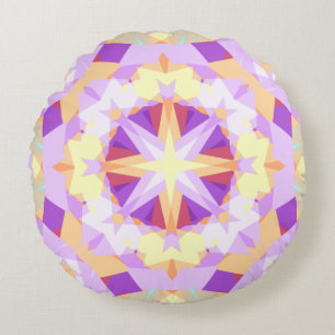 Christmas Star Festive Purple Gold Yellow Round Cushion
