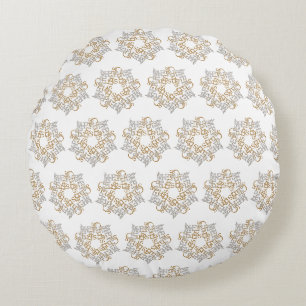 Christmas Star Gold Silver Pattern Calligraphy Art Round Cushion