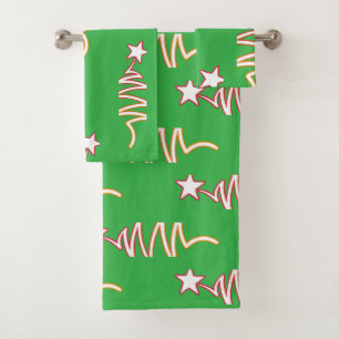 Christmas Star Green Holiday  Bath Towel Set