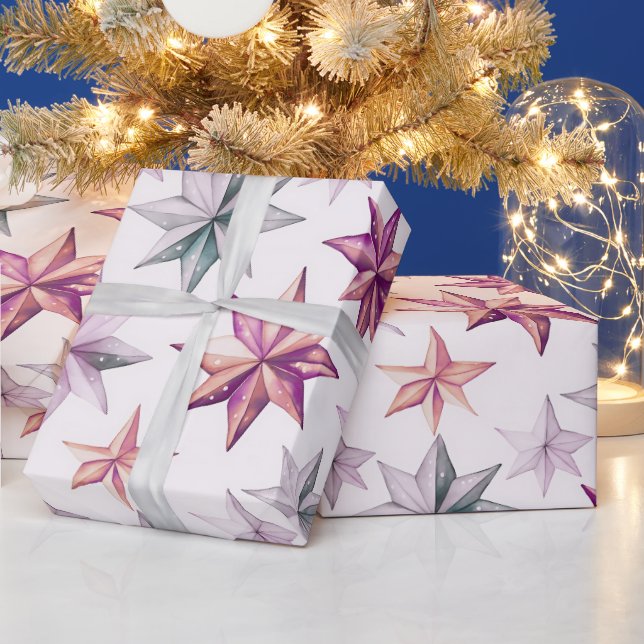 Christmas Star Ornaments Modern Christmas Wrapping Paper (Holidays)