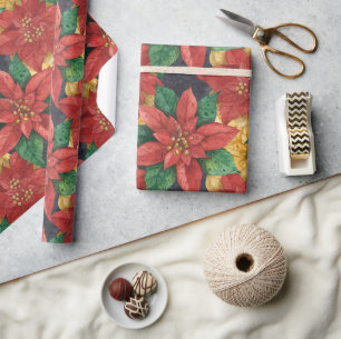 Christmas Star Poinsettia Wrapping Paper