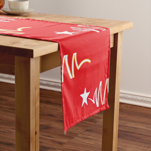 Christmas Star Red Holiday  Short Table Runner (In Situ)