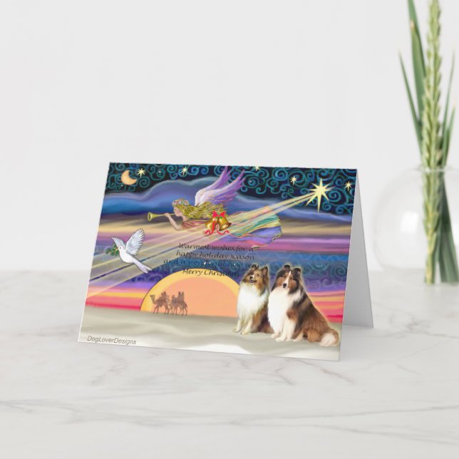 Christmas Star - Shetland Sheepdogs (2 Sable) Holiday Card (Front)