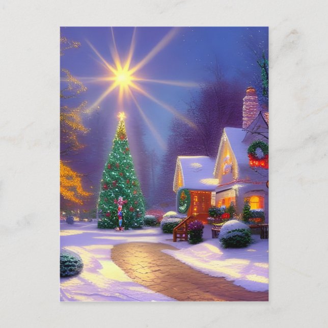 Christmas Star Shining Over a Christmas Tree Blank Postcard (Front)