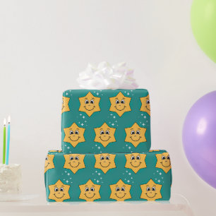 Christmas star smiley cartoon character wrapping paper