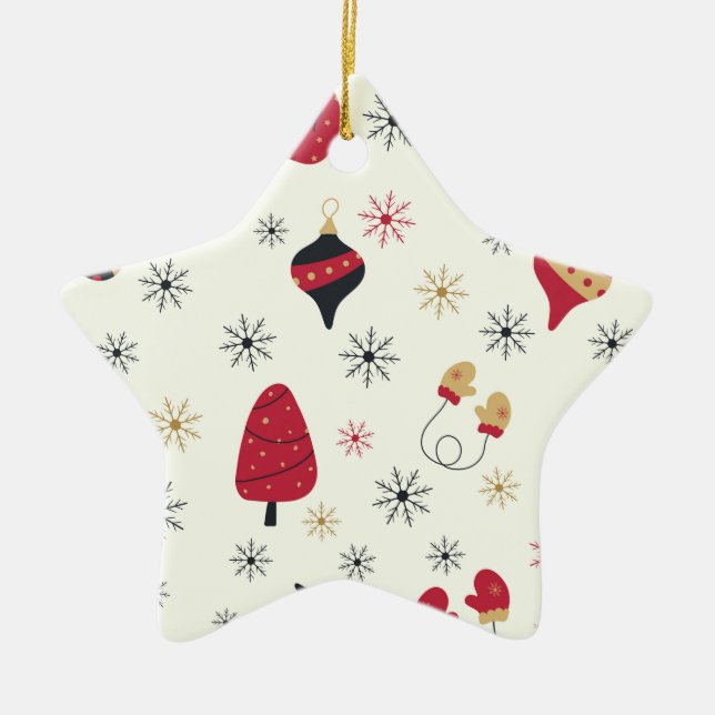 Christmas Star Snowflake Pattern Ceramic Tree Decoration (Front)