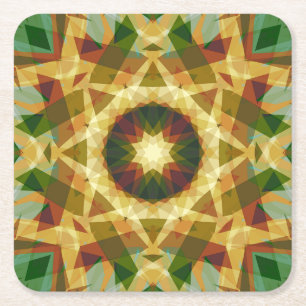 Christmas Star Winter Green Fall Brown Gold Yellow Square Paper Coaster