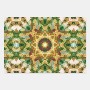 Christmas Star Winter Green Fall Brown Gold Yellow Wrapping Paper Sheet