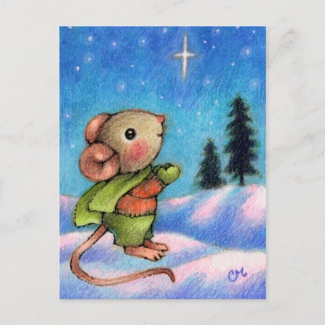 Christmas Star Wish - Cute Holiday Mouse Art (Front)
