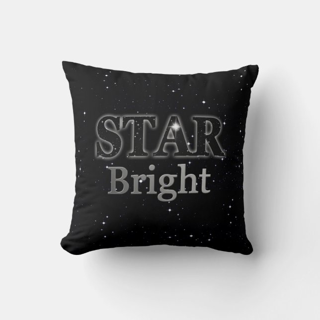 Christmas Star Word Art Black and Silver  Cushion (Front)