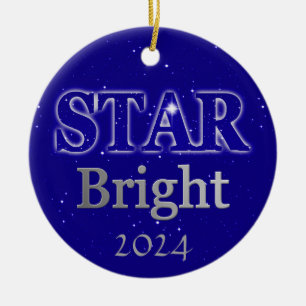 Christmas Star Word Art Deep Blue and Silver Ceramic Tree Decoration
