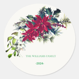 Christmas Star Wreath Family Name Classic Round Sticker