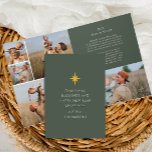 Christmas Star Year in Review Photo Collage Invitation<br><div class="desc">This modern minimalist green holiday card features a simple gold colour Christmas star with an editable religious Christmas greeting message and your custom name on a classic green background. The inside includes a family photo collage, and editable year in review holiday message for friends and family. The back of this...</div>