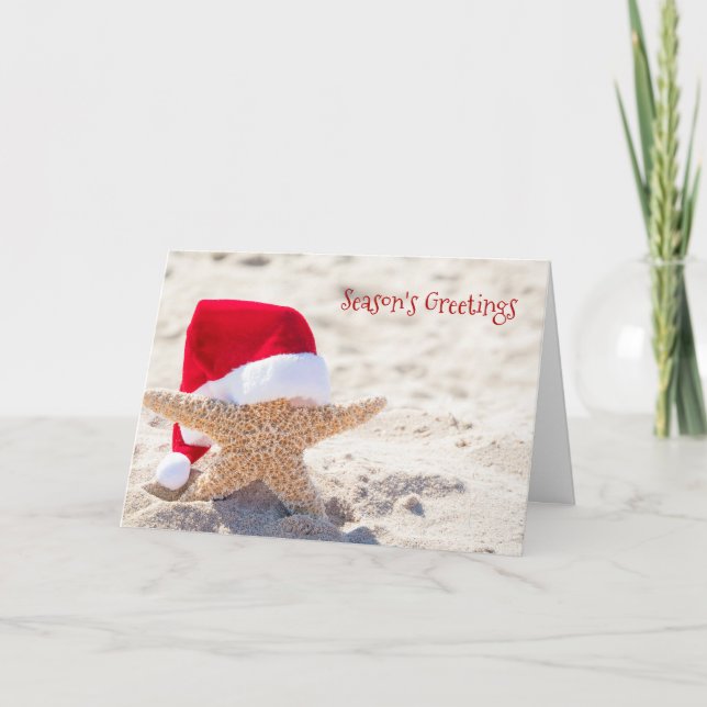 Christmas starfish in beach sand card (Front)