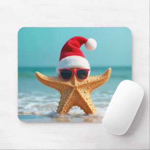 Christmas Starfish in Ocean Water Mouse Pad