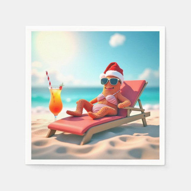 Christmas Starfish Sunbathing In a Bikini Napkin (Front)